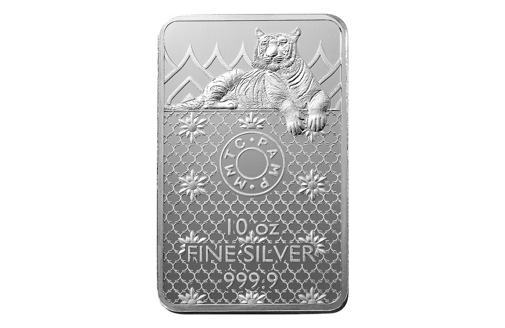 Buy 10 oz Silver Royal Bengal Tiger MMTC-PAMP Bar, image 1
