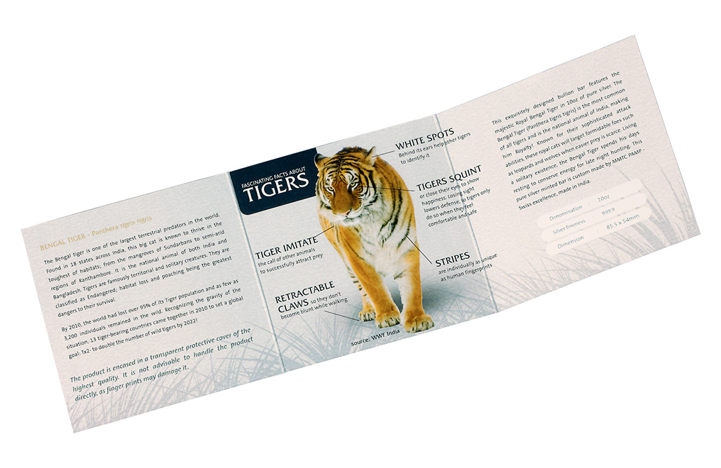 Buy 10 oz Silver Royal Bengal Tiger MMTC-PAMP Bar, image 3