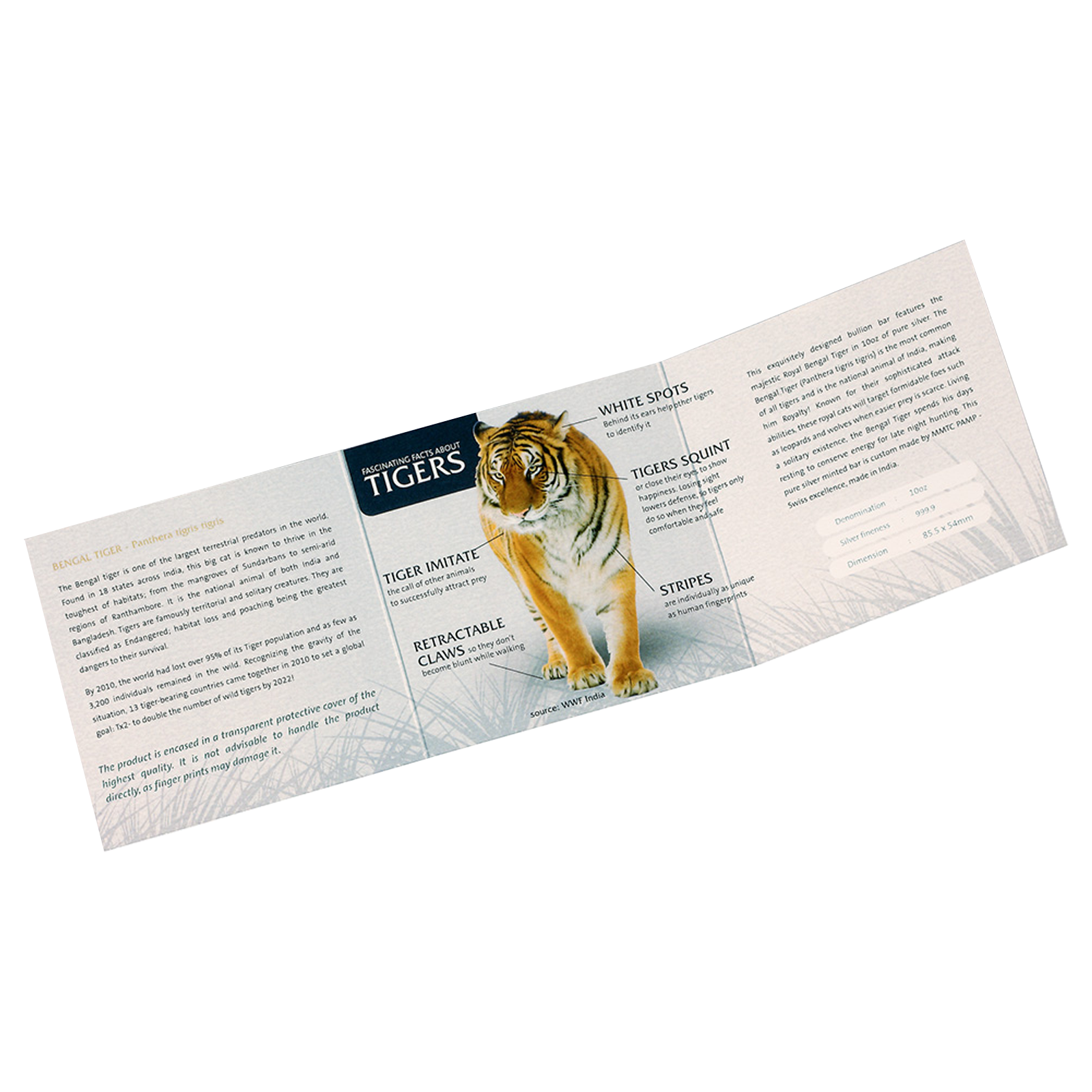 Buy 10 oz Silver Royal Bengal Tiger MMTC-PAMP Bar, image 3