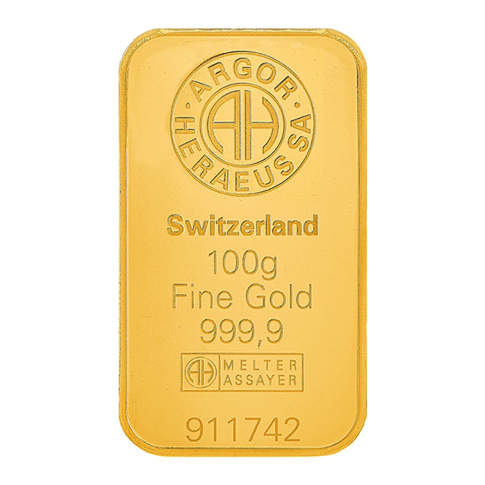 Argor Heraeus 100 g Gold Minted Bars (w/ assay), image 2