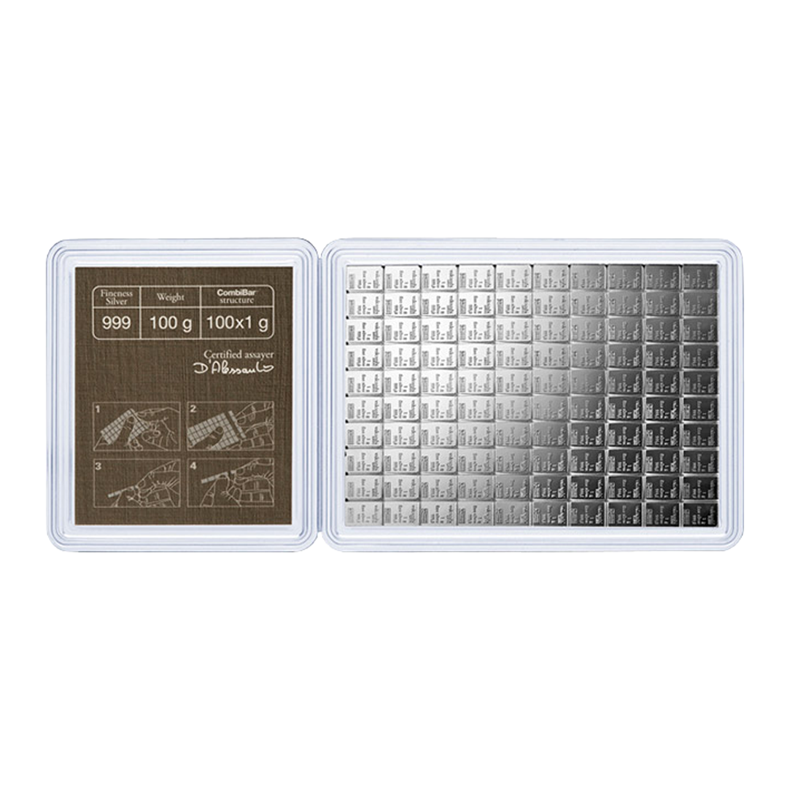 100 x 1 g Silver Valcambi CombiBar, image 1