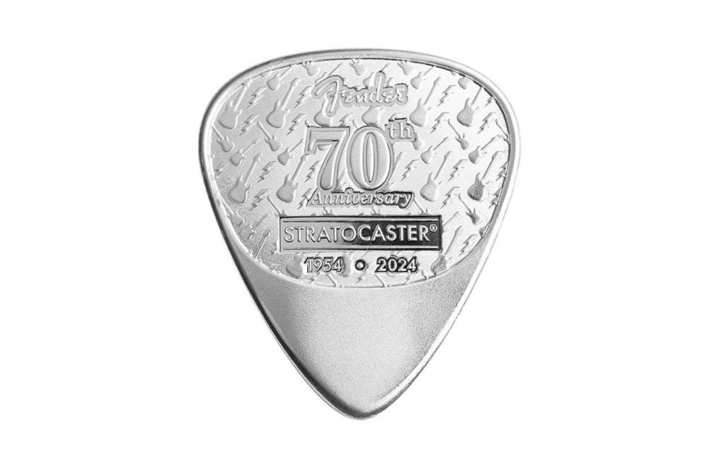 Buy 10 g Sterling Silver Fender® Stratocaster® 70th Anniversary Playable Pick .925, image 0