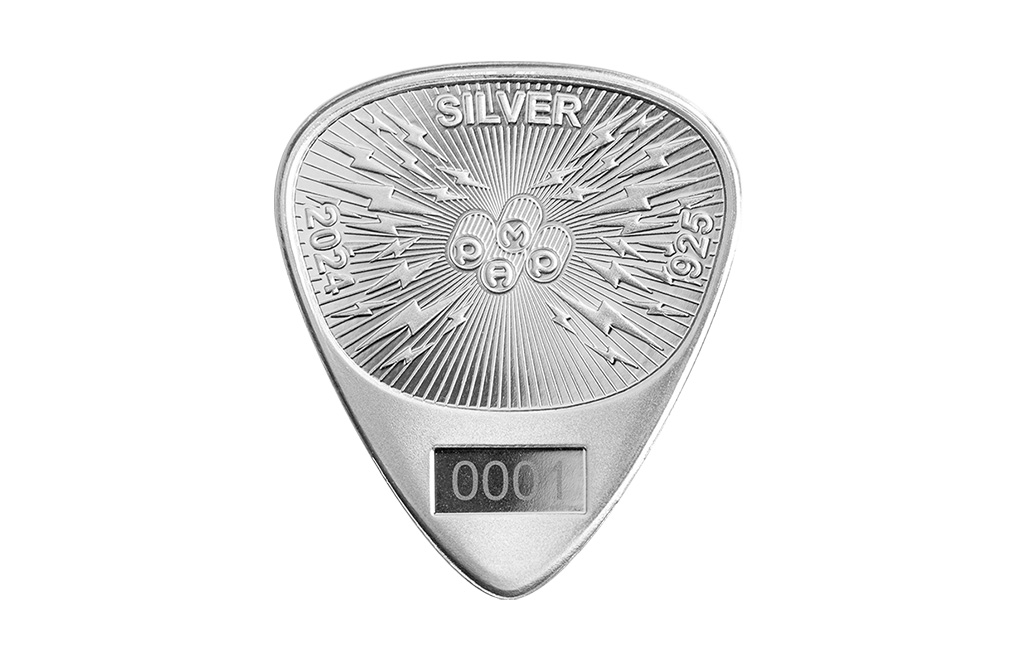 Buy 10 g Sterling Silver Fender® Stratocaster® 70th Anniversary Playable Pick .925, image 1