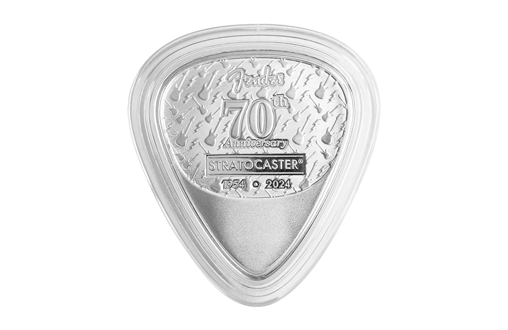 Buy 10 g Sterling Silver Fender® Stratocaster® 70th Anniversary Playable Pick .925, image 3