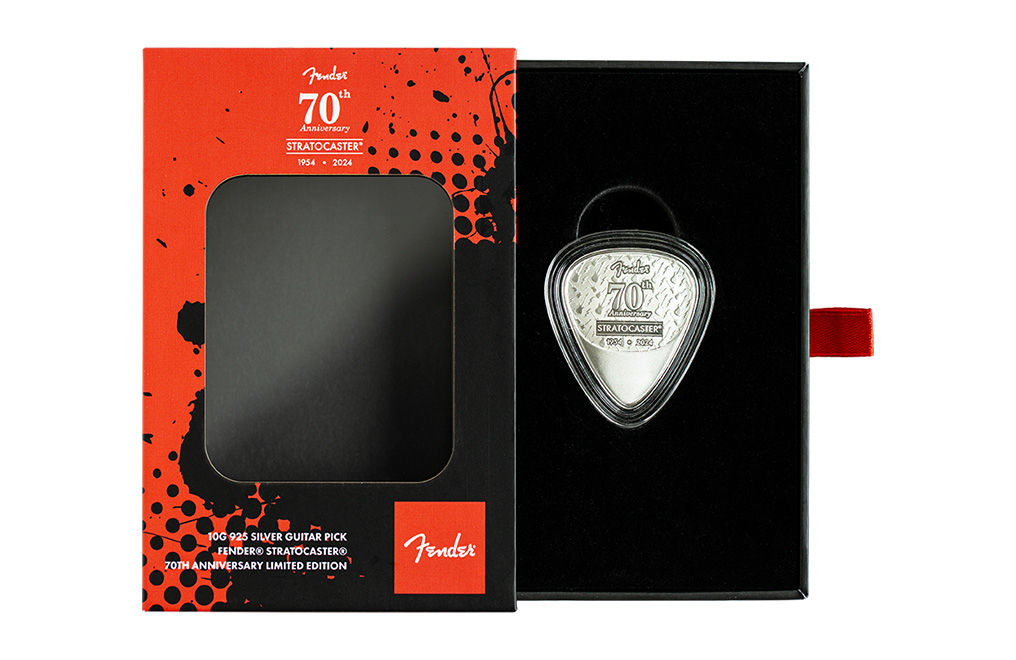 Buy 10 g Sterling Silver Fender® Stratocaster® 70th Anniversary Playable Pick .925, image 4