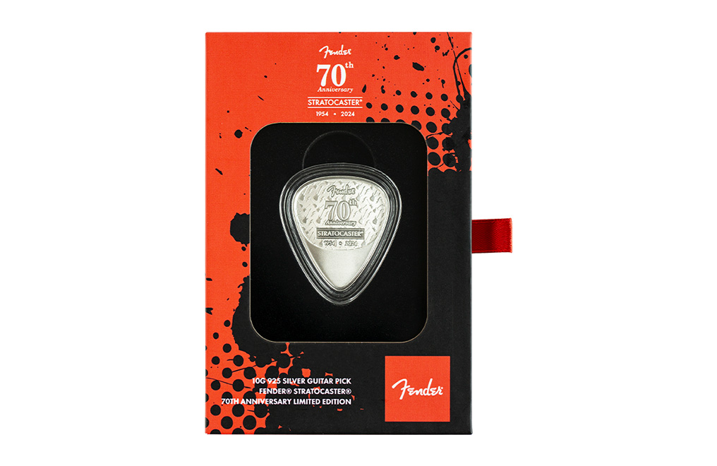 Buy 10 g Sterling Silver Fender® Stratocaster® 70th Anniversary Playable Pick .925, image 5