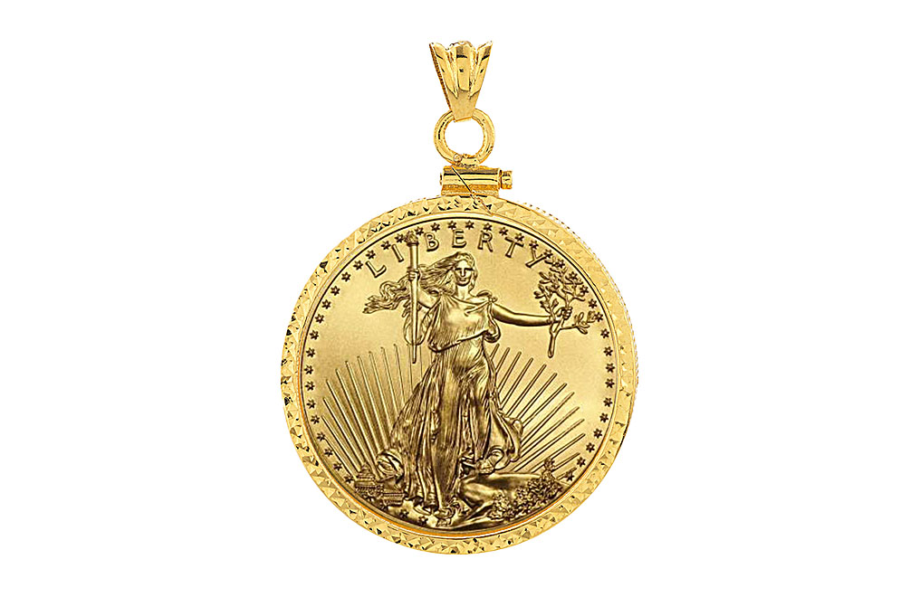 Buy 14K Gold 1 oz American Gold Eagle Diamond Cut Coin Bezel, image 3