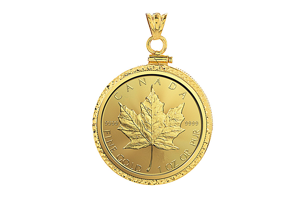 Buy 14K Gold 1 oz Gold Maple Diamond Cut Coin Bezel, image 3