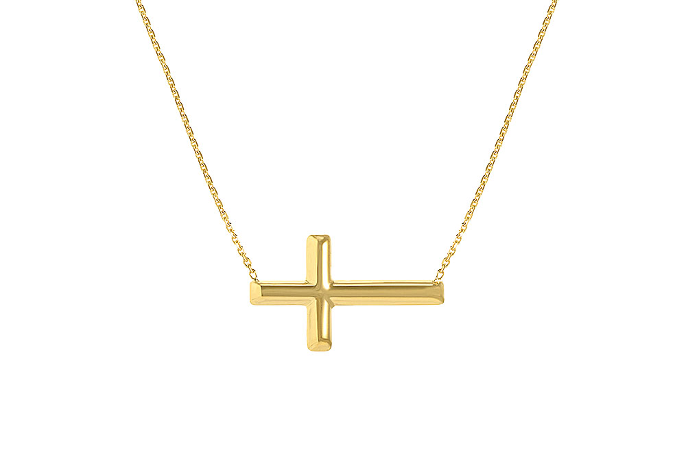 Buy 14K Yellow Gold Mini Sideways Cross Necklace, image 1