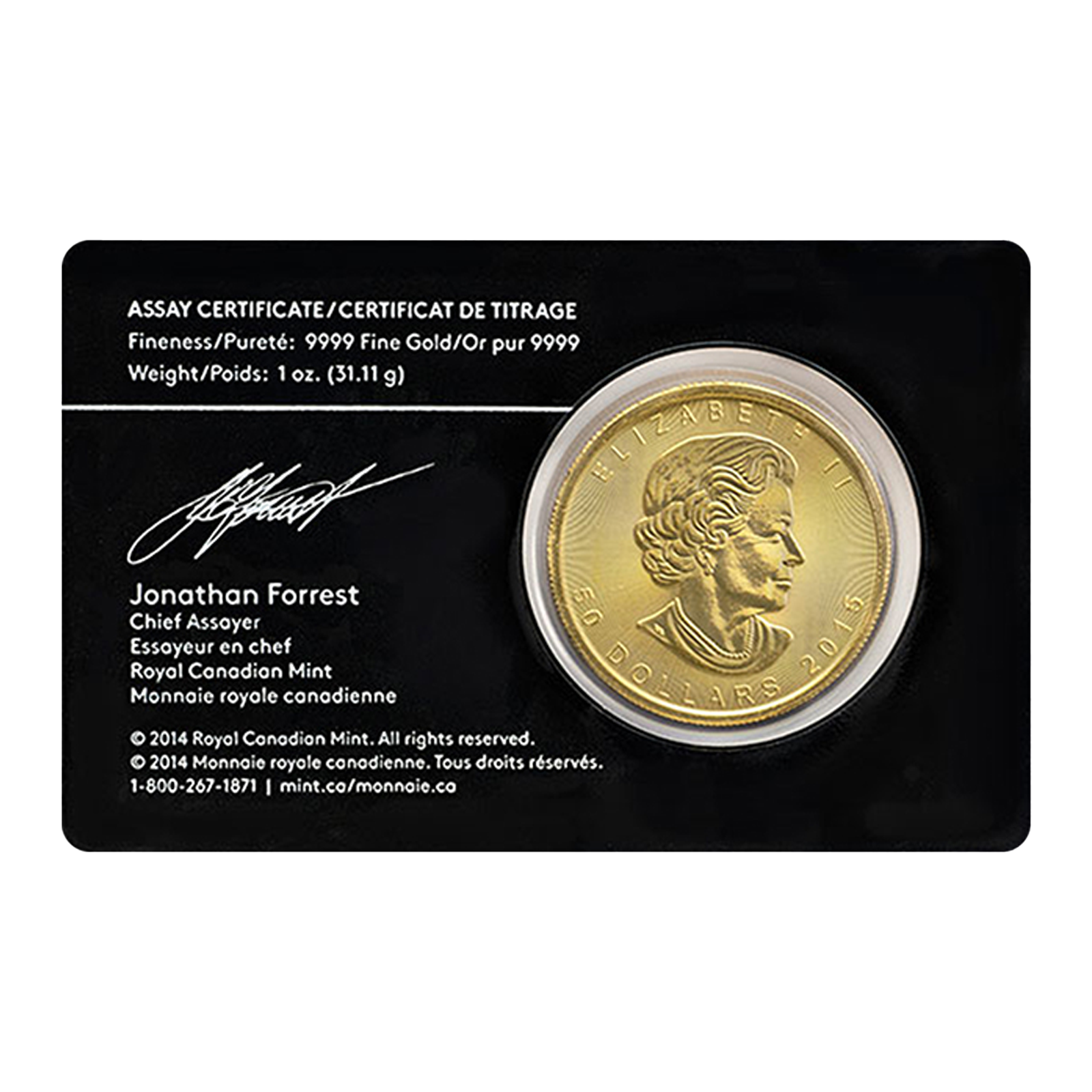 1 oz Canadian Gold Maple Leaf Coins with Assay Card, image 1