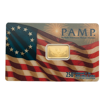 2.5 g Gold 250th Anniversary of the United States Vintage Heraldic Bald Eagle Bar, image 0