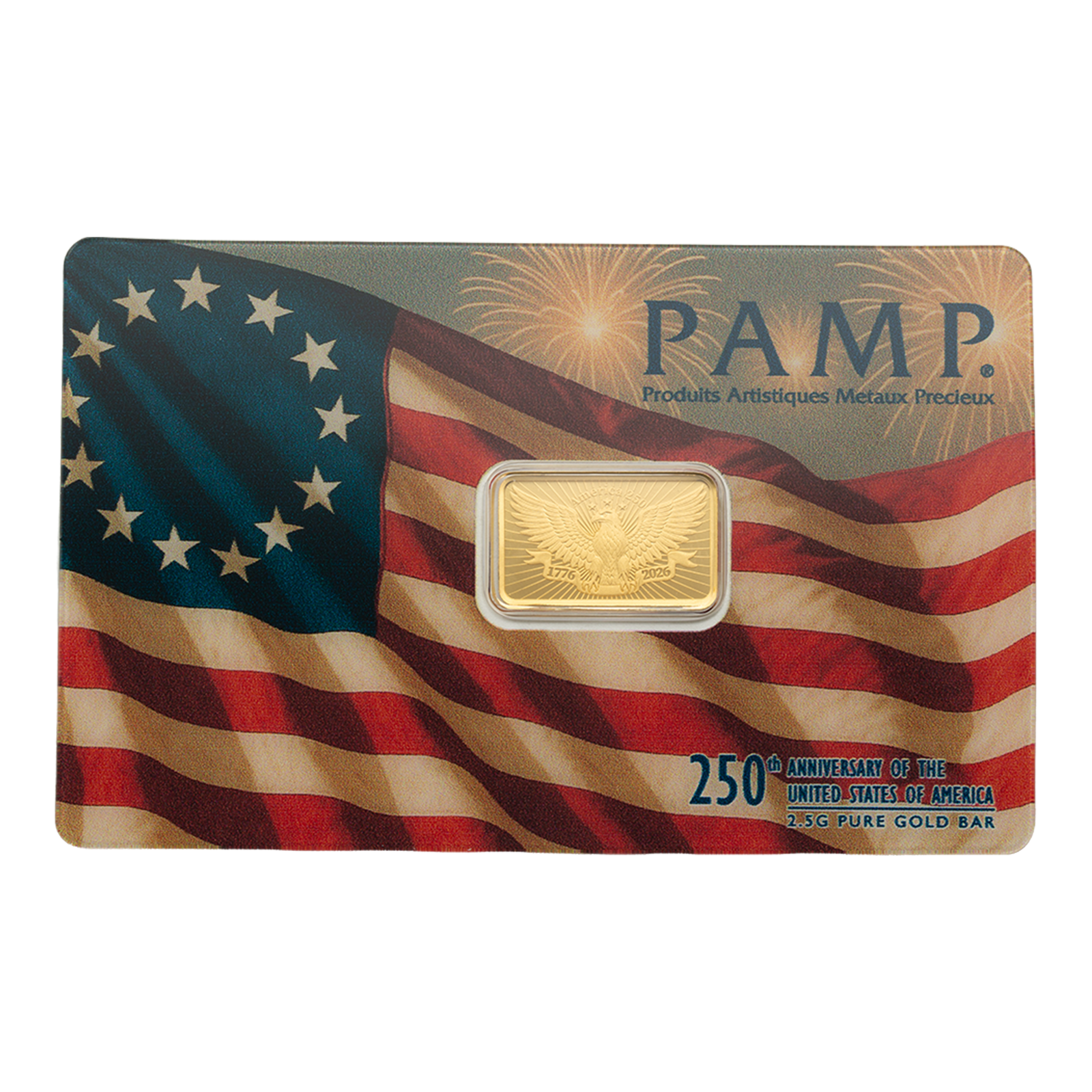 2.5 g Gold 250th Anniversary of the United States Vintage Heraldic Bald Eagle Bar, image 0