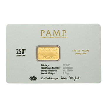 2.5 g Gold 250th Anniversary of the United States Vintage Heraldic Bald Eagle Bar, image 1