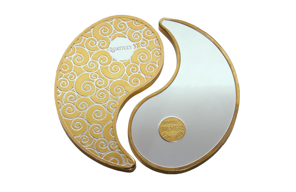 2 oz Pure Silver Yin Yang Round - 24k Gold Plated, image 1