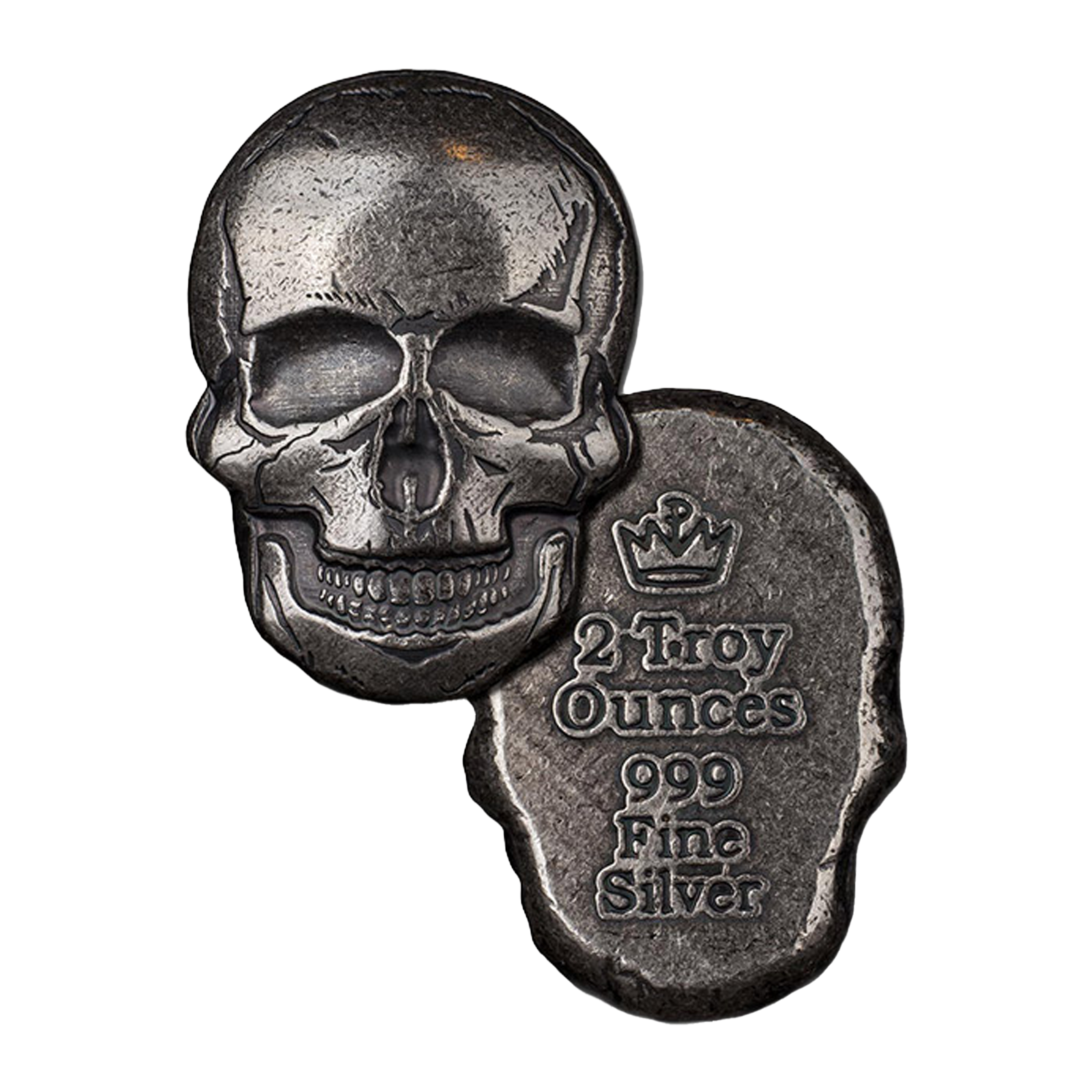Buy 2 oz Silver Antique Finish Skull Bar, image 1