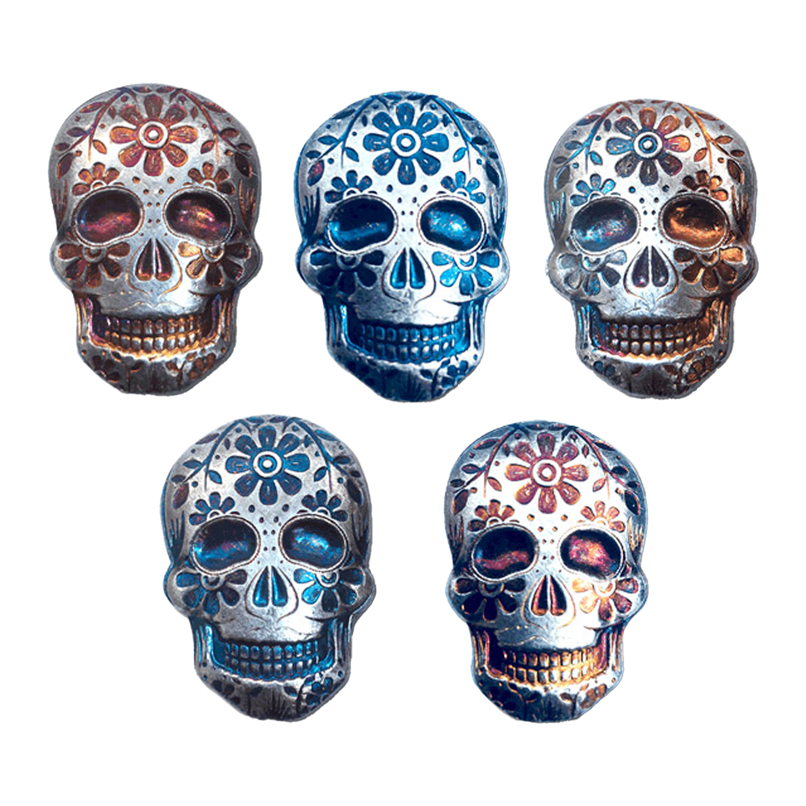 Buy 2 oz Silver 3D Skull Day of the Dead  Marigold Bar, image 3