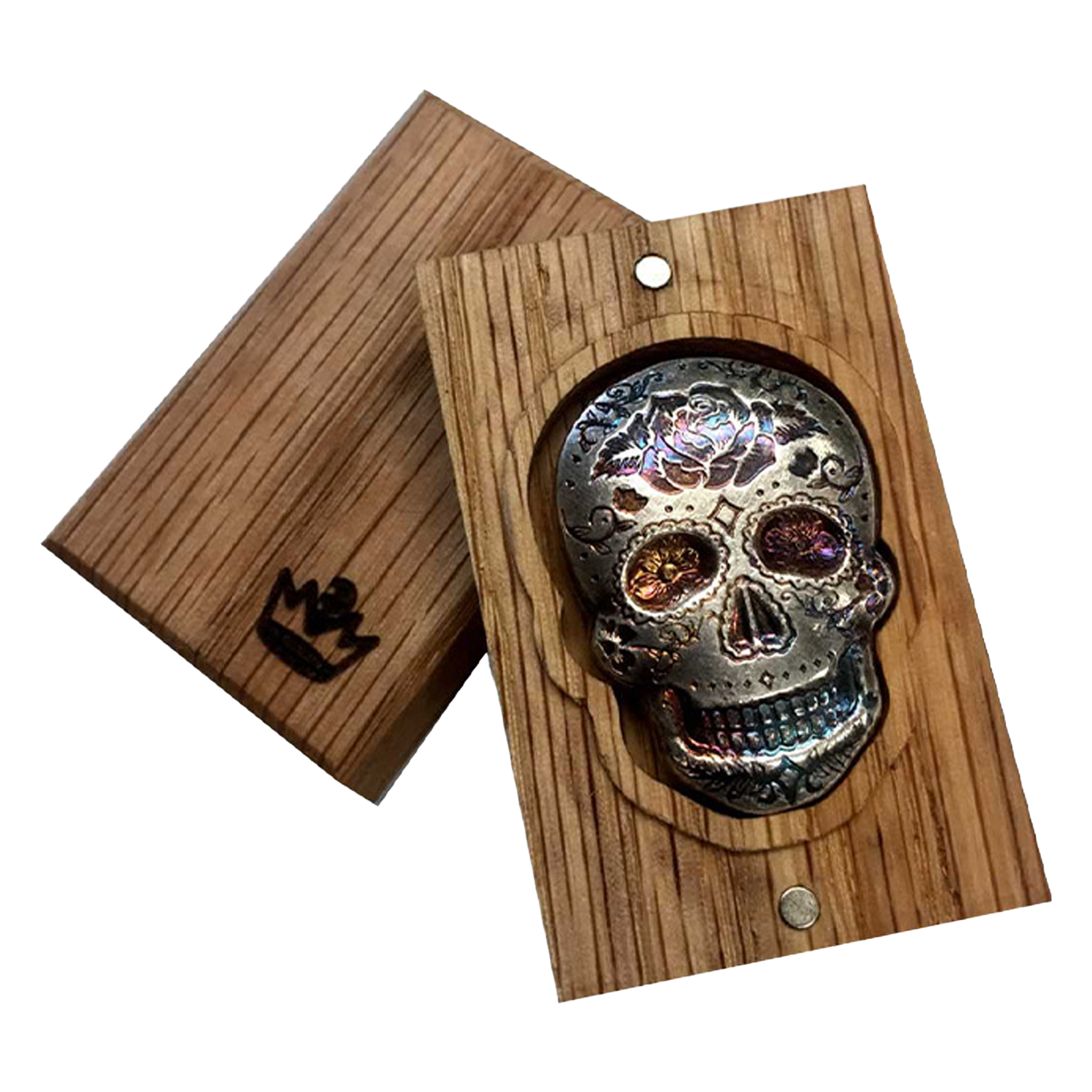 Buy 2 oz Silver 3D Skull Day of the Dead Rose Bar, image 1
