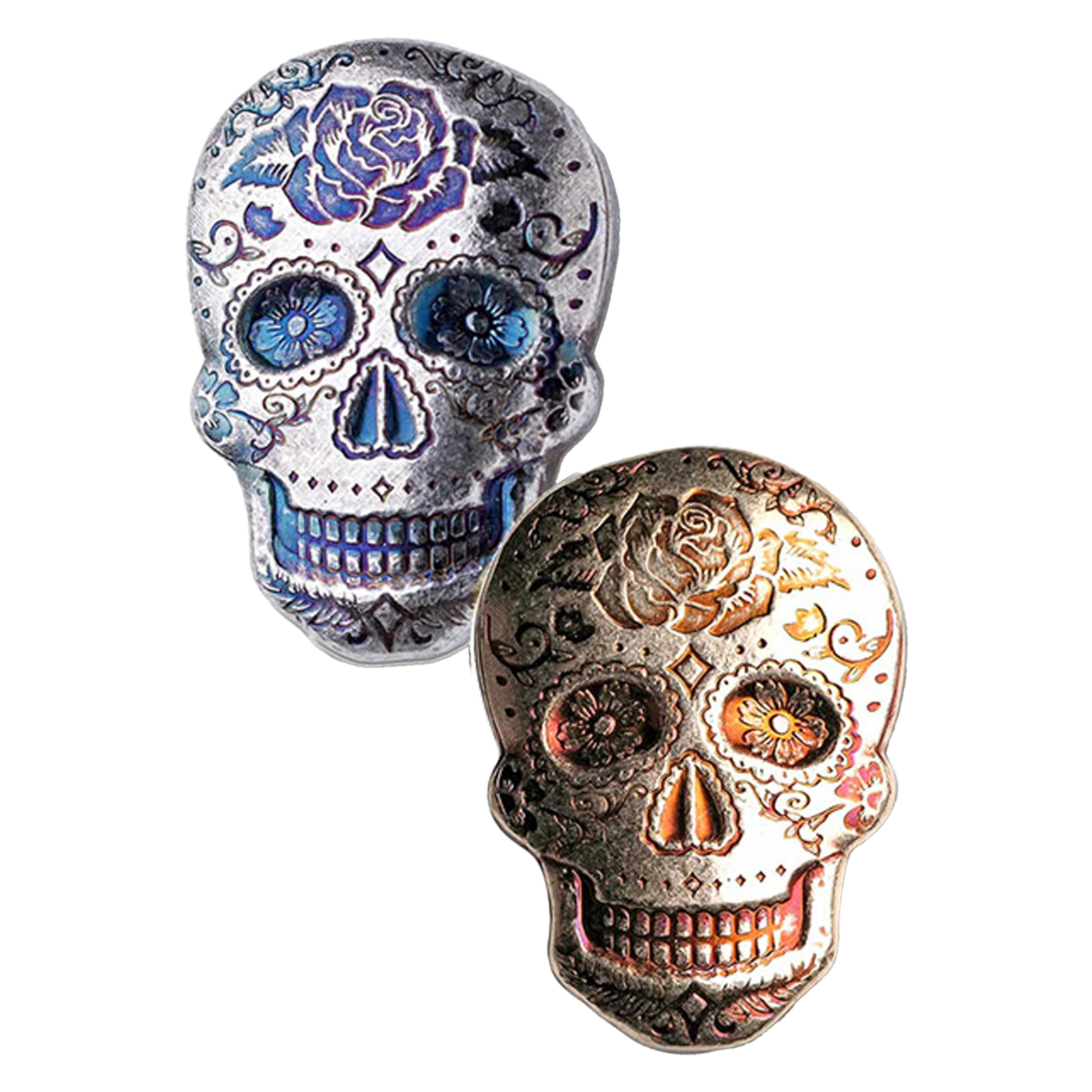 Buy 2 oz Silver 3D Skull Day of the Dead Rose Bar, image 3