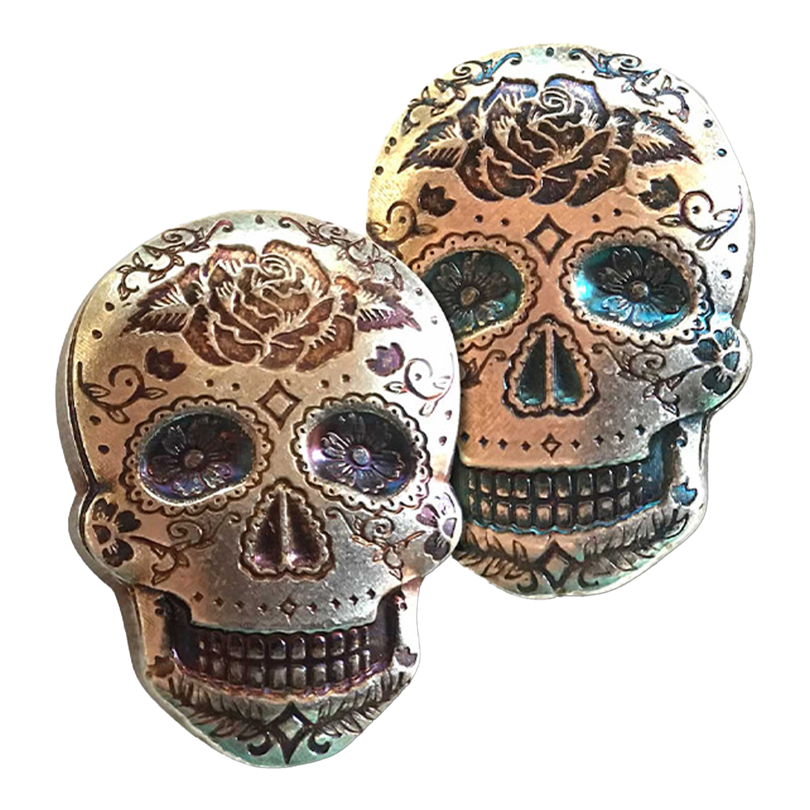 Buy 2 oz Silver 3D Skull Day of the Dead Rose Bar, image 4