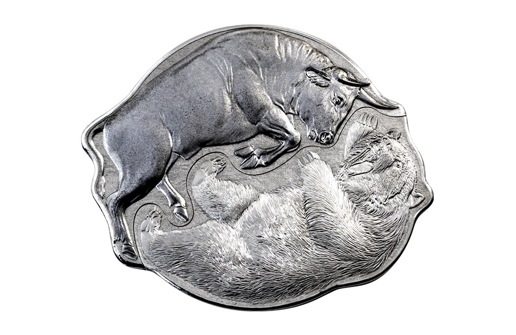 Buy 2 oz Silver Bull v Bear Coin Set (2021), image 0