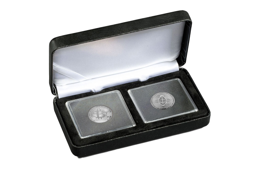 2 oz Silver Cryptocurrency Bitcoin and Ethereum Round Set, image 0