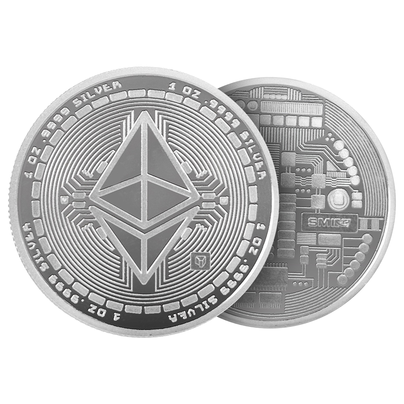2 oz Silver Cryptocurrency Bitcoin and Ethereum Round Set, image 2