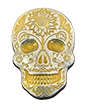 2 oz Silver Day of the Dead Sunflower 3D Gold Plated Skull Bar