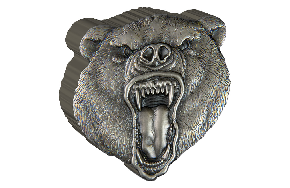 Buy 2 oz Silver Fierce Nature Grizzly Bear Coin (2023), image 0