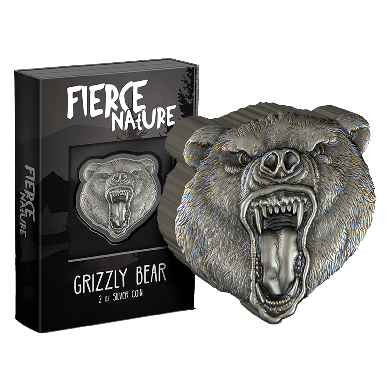 Buy 2 oz Silver Fierce Nature Grizzly Bear Coin (2023), image 2