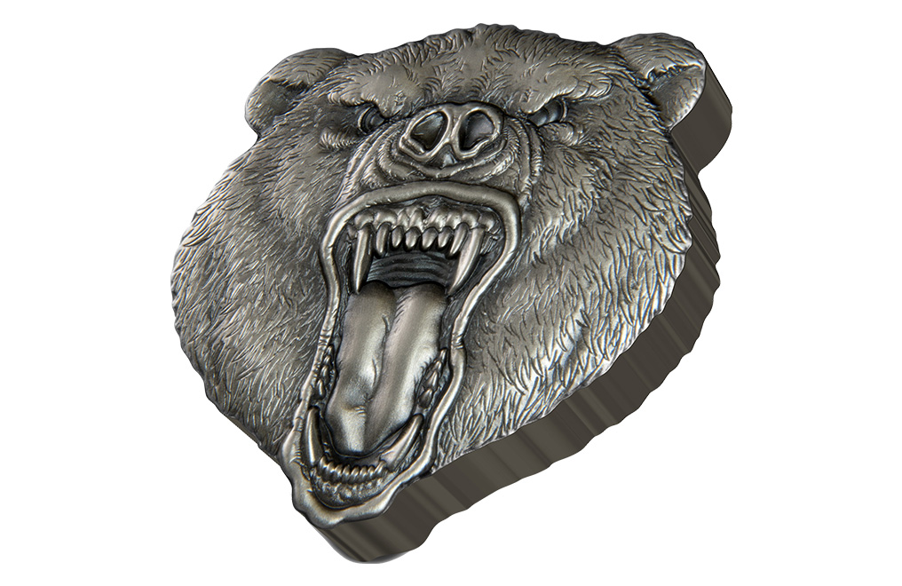 Buy 2 oz Silver Fierce Nature Grizzly Bear Coin (2023), image 3