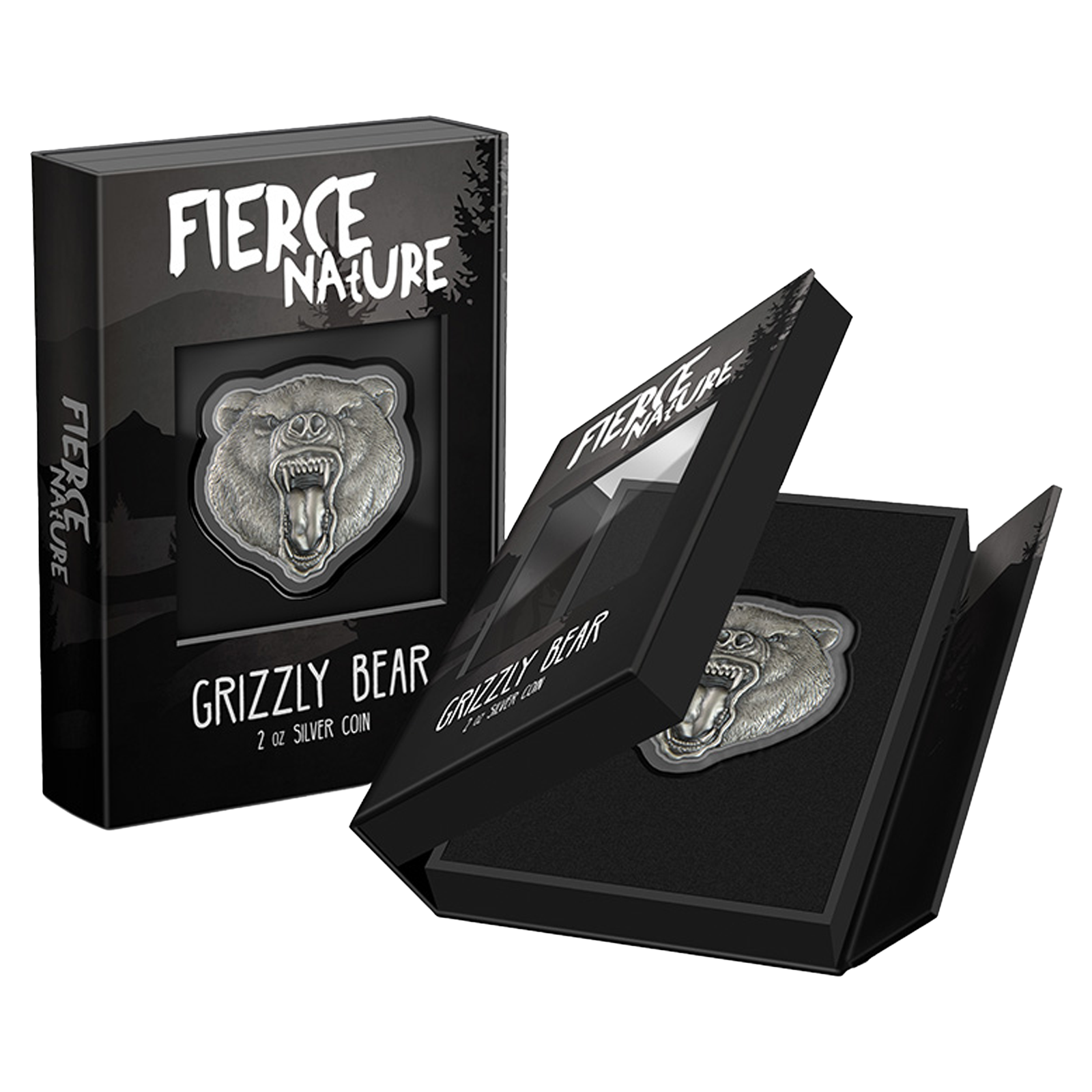 Buy 2 oz Silver Fierce Nature Grizzly Bear Coin (2023), image 3