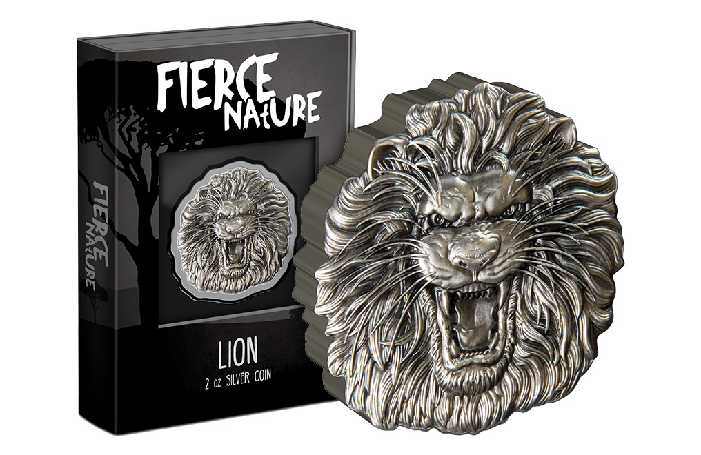 Buy 2 oz Silver Fierce Nature Lion Coin (2022), image 2