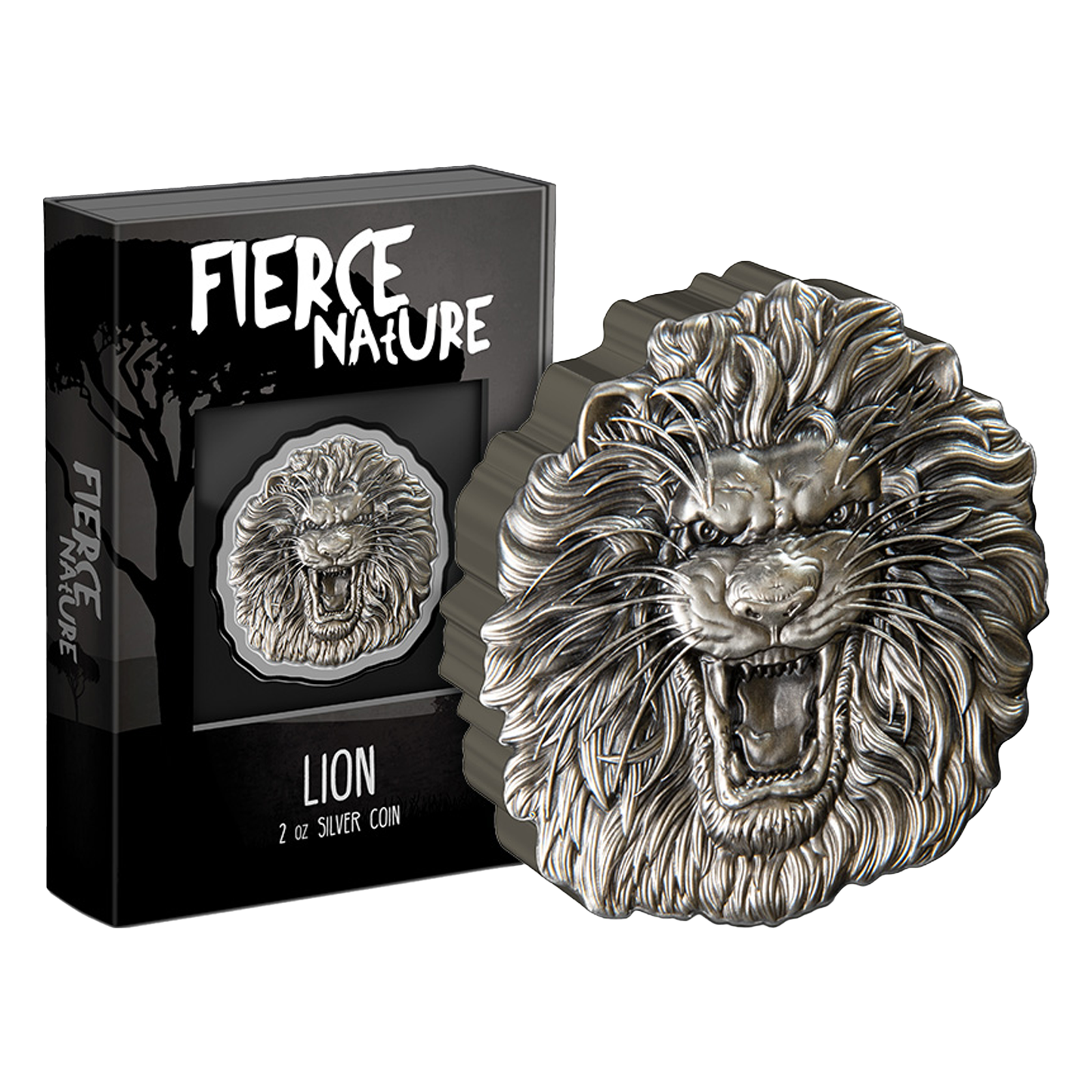 Buy 2 oz Silver Fierce Nature Lion Coin (2022), image 2