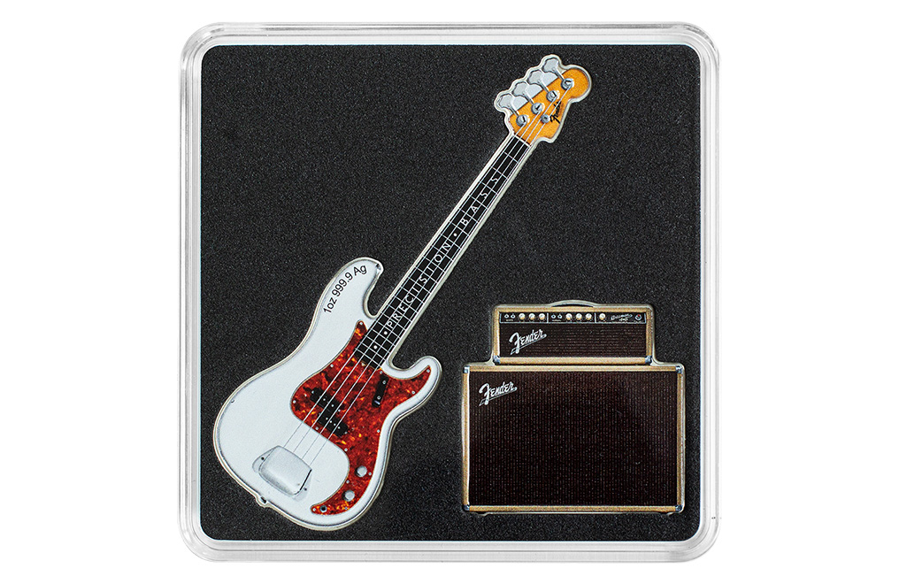 2 oz Silver Fender® Dynamic Duo Precision Bass® Guitar & Bassman® Amp Coin, image 0