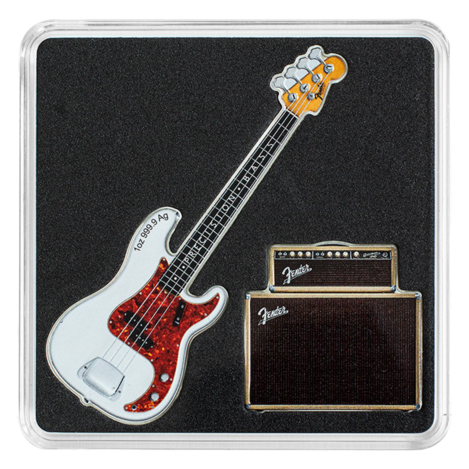 2 oz Silver Fender® Dynamic Duo Precision Bass® Guitar & Bassman® Amp Coin, image 0