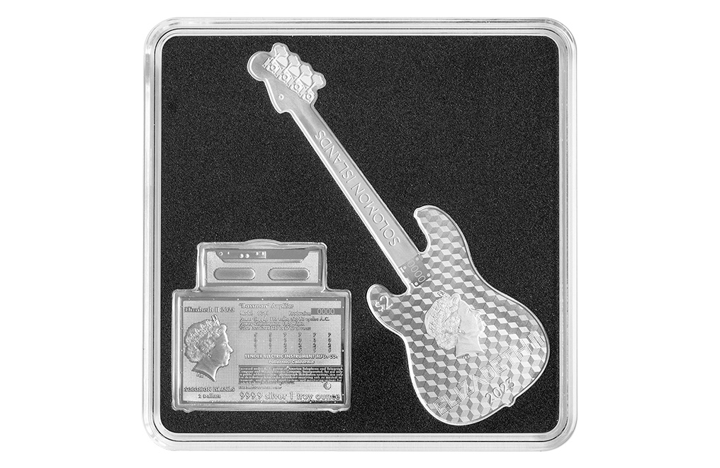 2 oz Silver Fender® Dynamic Duo Precision Bass® Guitar & Bassman® Amp Coin, image 1