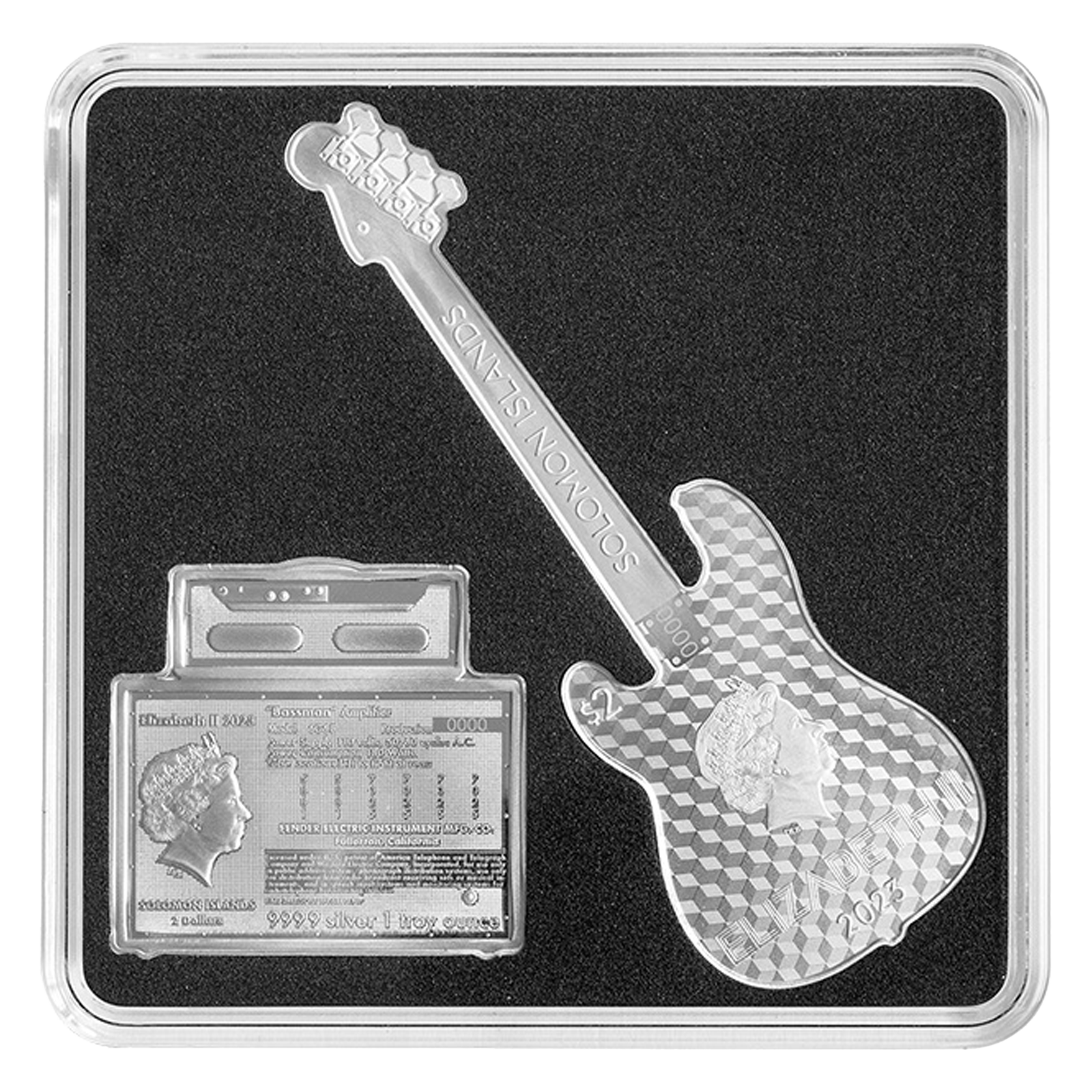 2 oz Silver Fender® Dynamic Duo Precision Bass® Guitar & Bassman® Amp Coin, image 1