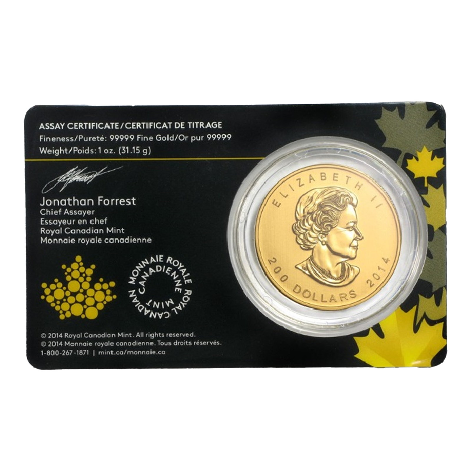 2014 1 oz Canadian Gold Howling Wolf Coins, image 1