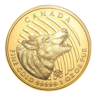 2014 1 oz Canadian Gold Howling Wolf Coins, image 2