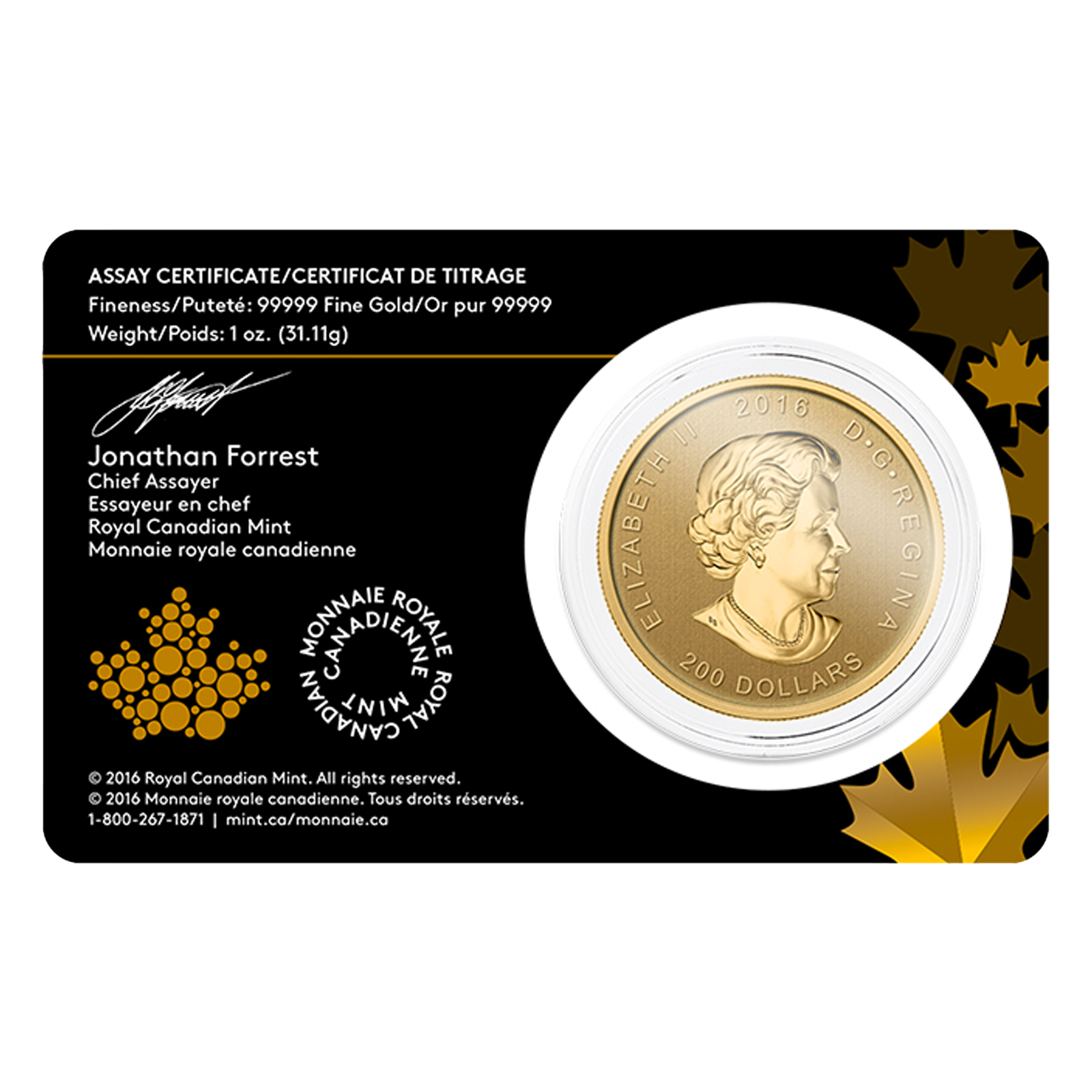 2016 1 oz Gold Roaring Grizzly Coins - Royal Canadian Mint, image 1