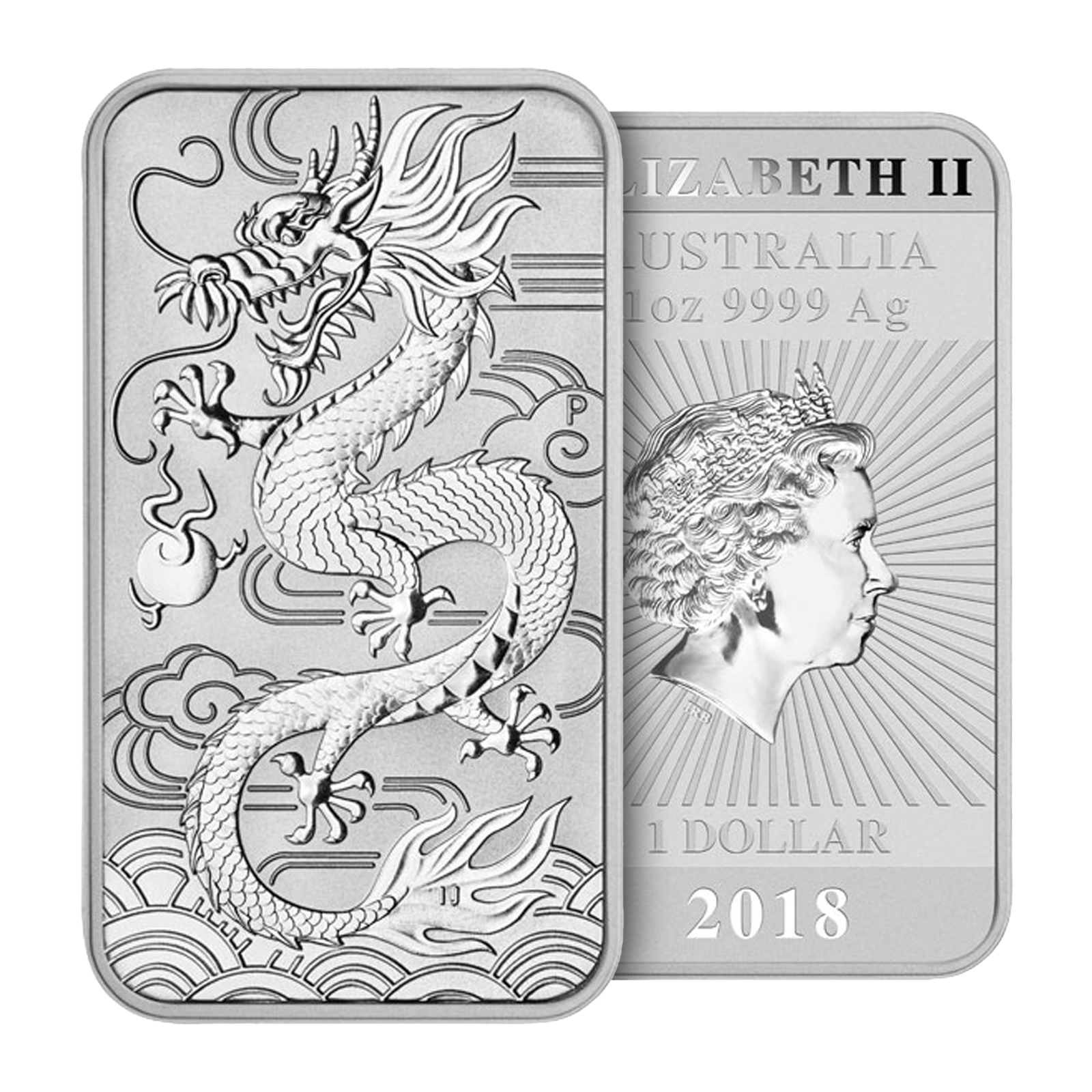 2018 1 oz Silver Australian Dragon Rectangular Coin, image 2