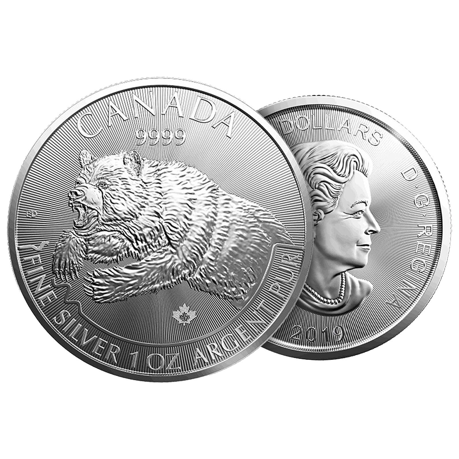 2019 1 oz Silver Grizzly - RCM Predator Series Coin, image 2