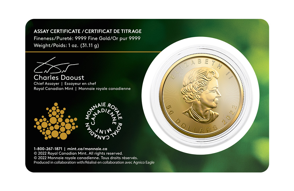Sell 2022 1 oz Gold Maple Coins (single-sourced mine) - Only in Assay Certificate, image 1