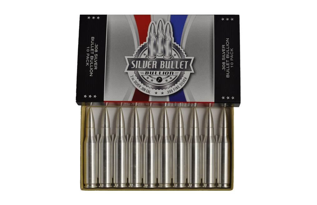 Buy 2 oz Silver Bullet .308 Caliber Replica 10 Pack .999, image 0