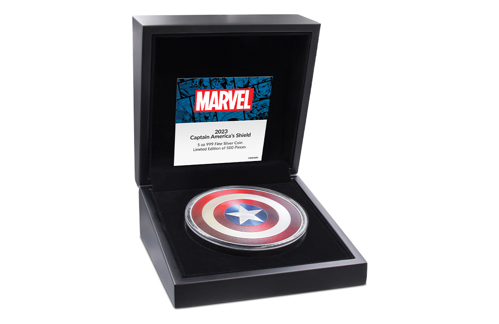 Buy 5 oz Silver Marvel Captain America Shield Coin (2023), image 5
