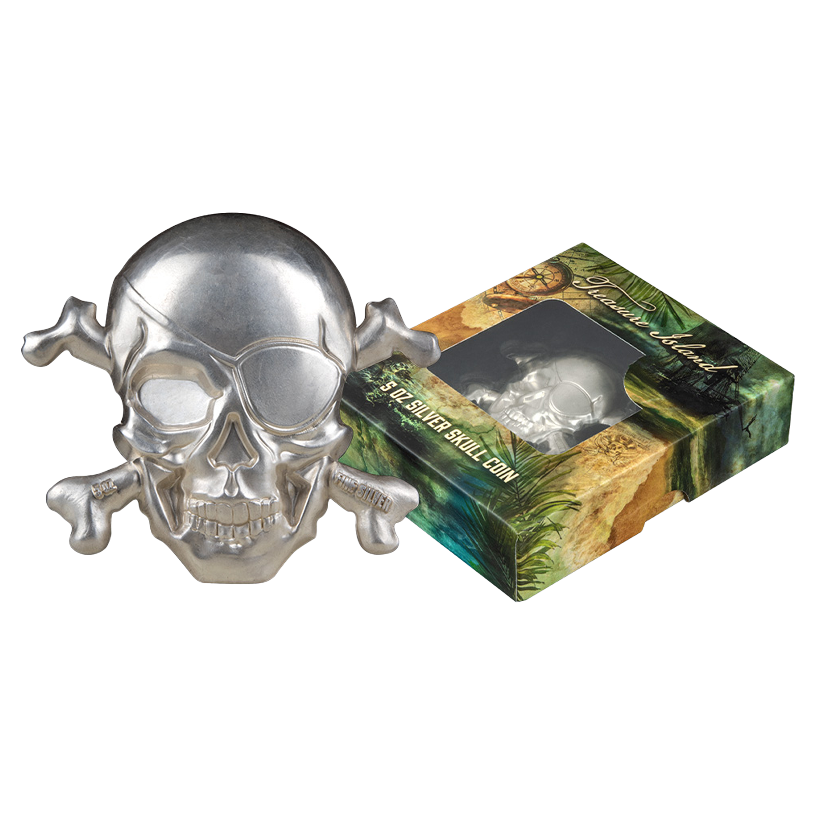 Buy 5 oz Silver Treasure Island Skull Coin (2022), image 2