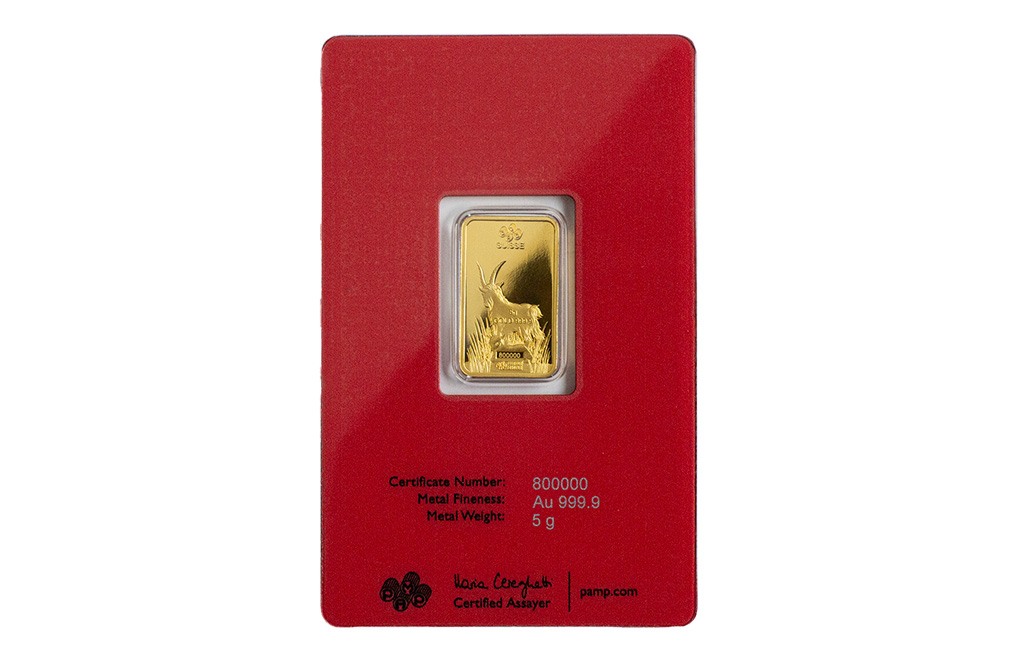 Buy 5g Gold PAMP Lunar Series Year of the Goat Bar, image 2
