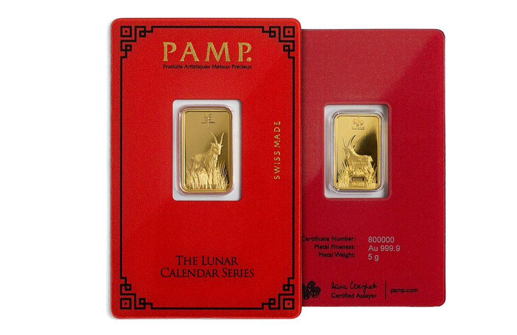 Buy 5g Gold PAMP Lunar Series Year of the Goat Bar, image 3