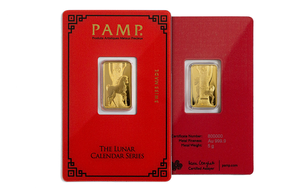 Buy 5g Gold PAMP Lunar Series Year of the Horse Bar, image 2