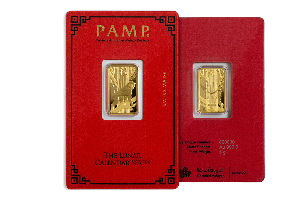 Buy 5g Gold PAMP Lunar Series Year of the Monkey Bar, image 2